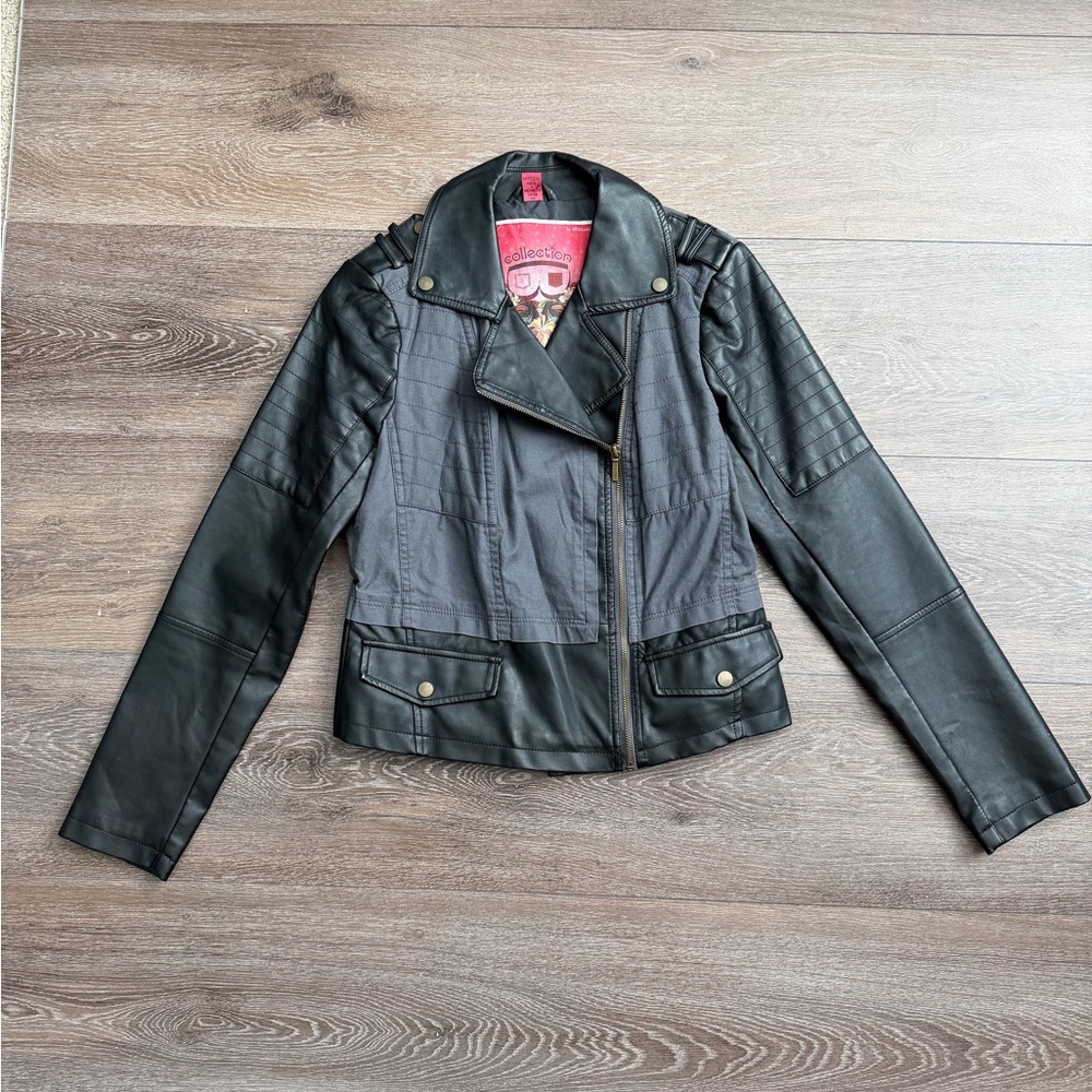 Bernardo Black and Gray Faux Leather Jacket